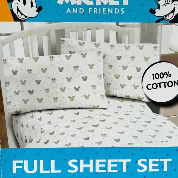 Disney Mickey Minnie Mouse GRAY SILHOUETTE Full Size 100% Cotton Sheet Set - Picture 4 of 4